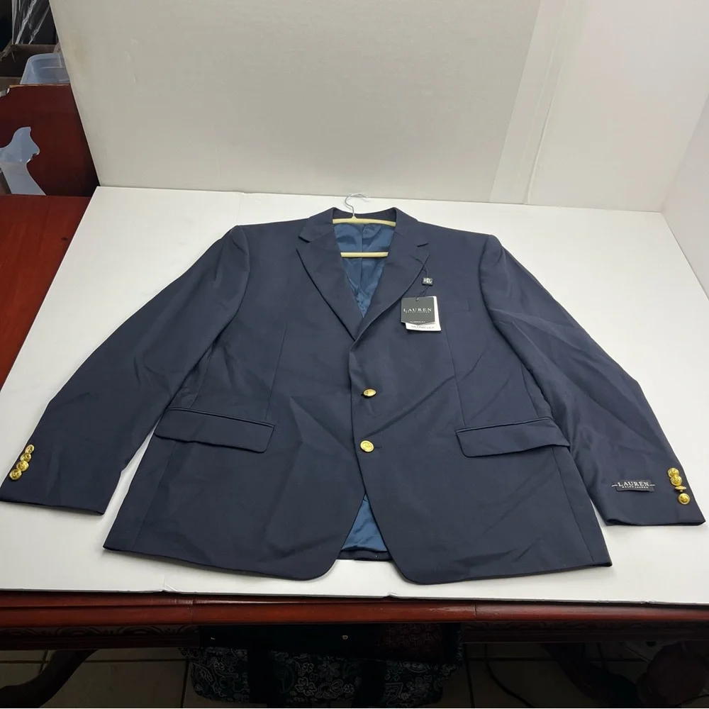 Lauren Ralph Lauren Lang Solid Navy Blue Wool-Blend Sport Coat Mens Size 46R NEW